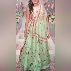 Lehenga- Mint Green pistachio and peach tones Indian Choli Lehenga  crop